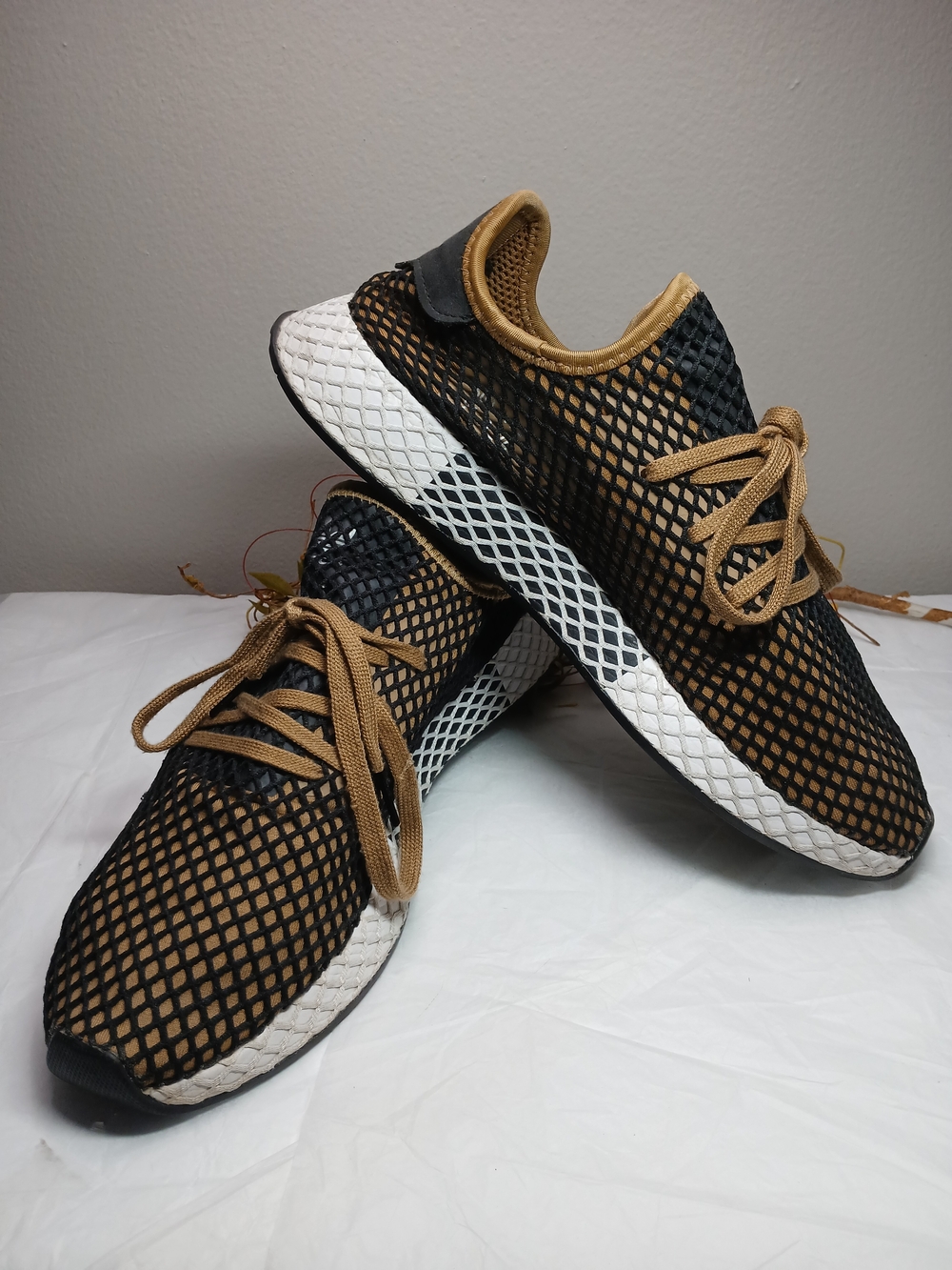 adidas Black and Tan Mesh-Look Lace-Up Sneakers
